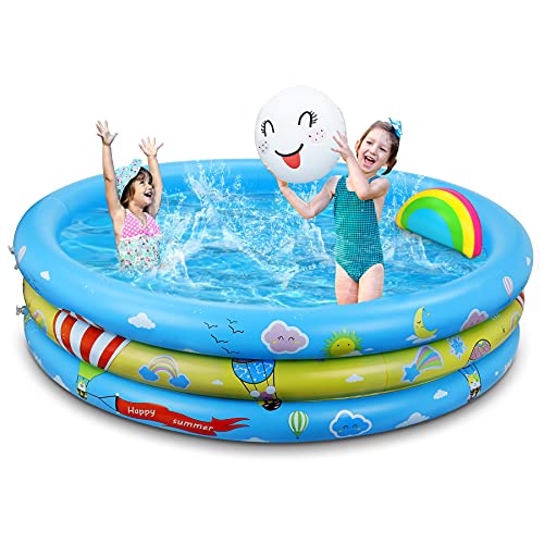 Jojoin Piscina Hinchable, Piscina Inflable Niños, 2 Almohadas Inflables, Material PVC Plástico, Fiesta de Verano en La Piscina Interior al Aire Libre 120 CM * 30 CM