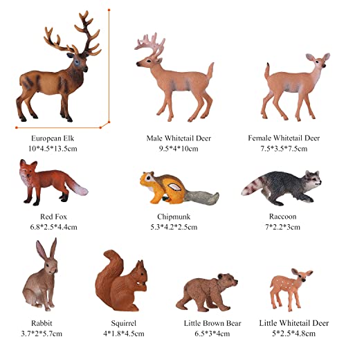 JOKFEICE Woodland Animals Figurines 10 piezas de plástico figuras de animales modelo de acción ciencia, aprendizaje juguetes educativos, regalo de cumpleaños, decoración de tarta, para niños