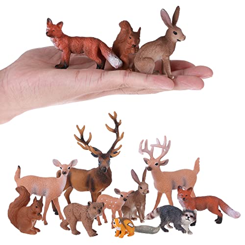 JOKFEICE Woodland Animals Figurines 10 piezas de plástico figuras de animales modelo de acción ciencia, aprendizaje juguetes educativos, regalo de cumpleaños, decoración de tarta, para niños