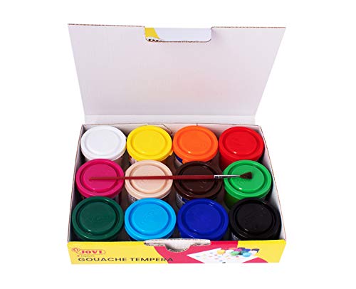 Jovi 152818 - Caja de 12 botes de tempera escolar de 35 ml, gel licuado en colores vivos, 1 unidad, Multicolor