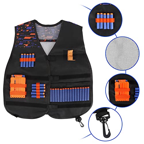 Joyhoop 2 PCS Chaleco Táctico para Pistolas Nerf N-Strike Elite, con 2 Chaleco táctico + 2 Gorra de Camuflaje + 2 muñequera + 2 Gafas Protectoras + 2 Scarf Mask + 2 Quick Reload Clips + 80 Bala Suave.