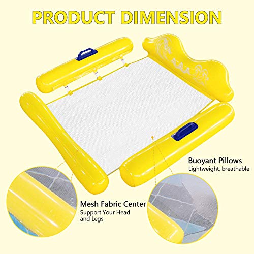 Joyhoop Colchoneta Piscina, Flotadores Piscina de Cómodo Diseño de Joroba, con Pasamanos de Ambos Lados Colchonetas Piscina Adultos Amarillo 100 x 75 cm. (con Bolsa de Almacenamiento y Inflador)