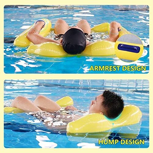 Joyhoop Colchoneta Piscina, Flotadores Piscina de Cómodo Diseño de Joroba, con Pasamanos de Ambos Lados Colchonetas Piscina Adultos Amarillo 100 x 75 cm. (con Bolsa de Almacenamiento y Inflador)