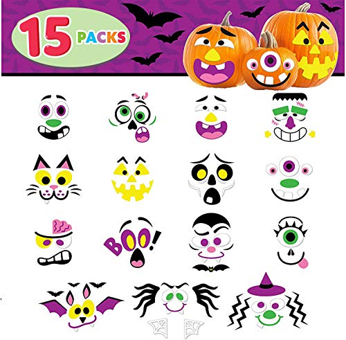 JOYIN 15 paquetes de pegatinas de espuma para decorar calabaza, en 15 diseños, suministros para fiestas de Halloween, truco o regalo