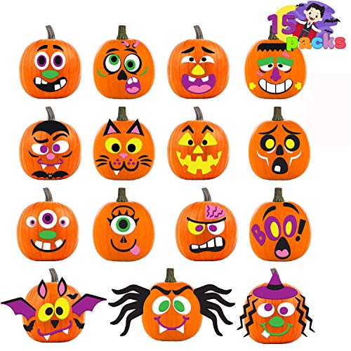 JOYIN 15 paquetes de pegatinas de espuma para decorar calabaza, en 15 diseños, suministros para fiestas de Halloween, truco o regalo