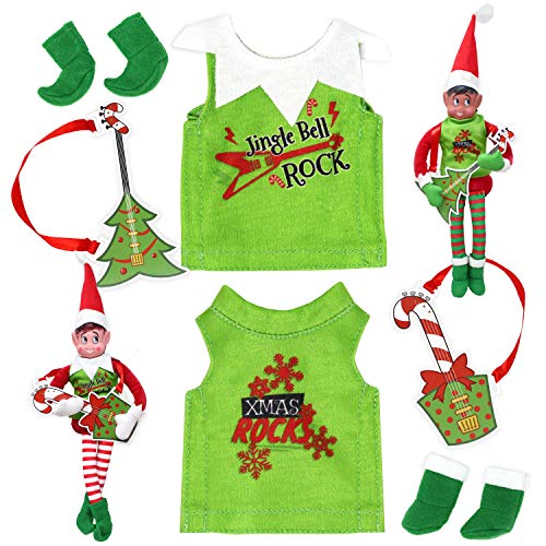 JOYIN 2 Paquetes de Ropa de Santa para Muñeco de Elfo Rock N Roll Set, Decoraciones Navideñas Accesorios Especiales de Navidad