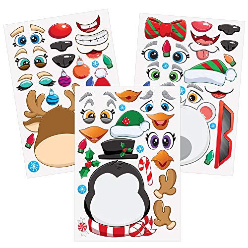 JOYIN 24 Pcs Pegatinas para Bricolaje, Hacer Sus Propios Personajes, Mezcla y Combina de Hojas de Pegatinas, Elfo, Papá Noel, Muñeco de Nieve, Pingüino y Oso Polar, Regalo para Niños de Navidad