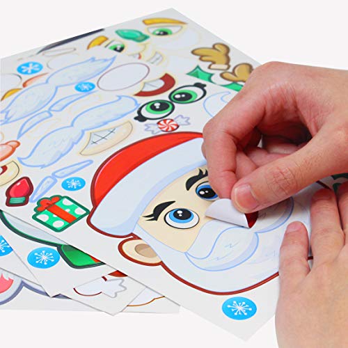 JOYIN 24 Pcs Pegatinas para Bricolaje, Hacer Sus Propios Personajes, Mezcla y Combina de Hojas de Pegatinas, Elfo, Papá Noel, Muñeco de Nieve, Pingüino y Oso Polar, Regalo para Niños de Navidad