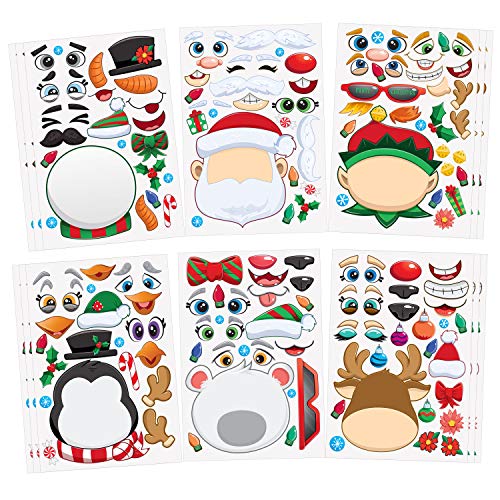 JOYIN 24 Pcs Pegatinas para Bricolaje, Hacer Sus Propios Personajes, Mezcla y Combina de Hojas de Pegatinas, Elfo, Papá Noel, Muñeco de Nieve, Pingüino y Oso Polar, Regalo para Niños de Navidad