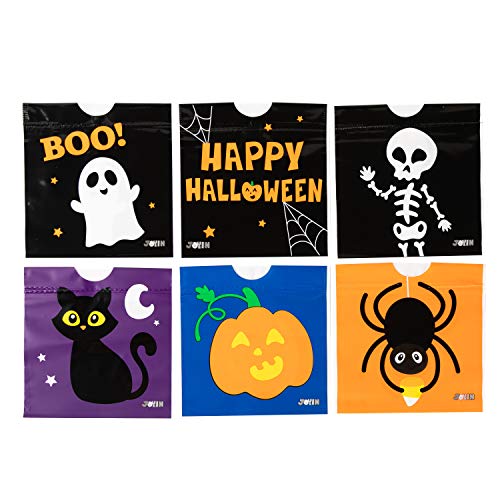 JOYIN 96 Pcs Bolsas para Dulces con Cordón de Halloween, Bolsas Pequeñas de Truco o Trato, Bolsas de Plástico para Regalos