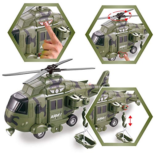 JOYIN Juguetes de Vehículos Militares, Avión de Transporte y Camión Militar con Motor de Fricción y Sirenas de Luz y Sonido, Figuras de Soldados del Ejército para niños