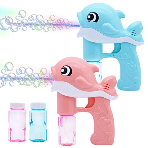 JOYIN Kit de 2 Pistolas de Burbujas, Máquina sopladora Automática de Ballena, con 2 Soluciones de Burbujas para niños, Juguete de Verano