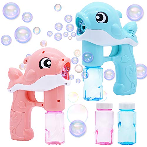 JOYIN Kit de 2 Pistolas de Burbujas, Máquina sopladora Automática de Ballena, con 2 Soluciones de Burbujas para niños, Juguete de Verano