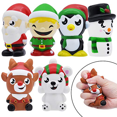 JOYIN Kit de Manualidades de Navidad Jugute Squishy para Pintar con 6 Personajes Diferentes, 3 Pinceles y Tubos de Pintura. Kit de Arte y Manualidades de Bricolaje, Jugutes Blanditos de Navidad