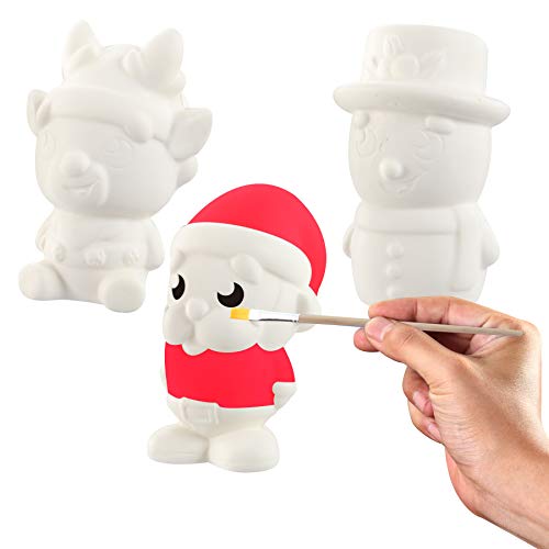 JOYIN Kit de Manualidades de Navidad Jugute Squishy para Pintar con 6 Personajes Diferentes, 3 Pinceles y Tubos de Pintura. Kit de Arte y Manualidades de Bricolaje, Jugutes Blanditos de Navidad