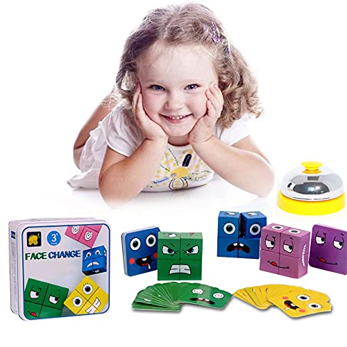 Joyivike Cubos Mágicos Wooden Magic Cube Building Blocks Face, Puzzle Iq Puzzler Building Cubes Em-oji, Juego De Interacción De Madera para Niños De Entrenamiento