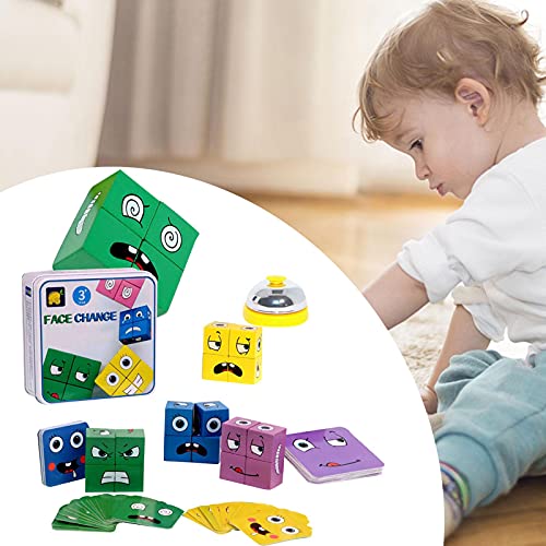 Joyivike Cubos Mágicos Wooden Magic Cube Building Blocks Face, Puzzle Iq Puzzler Building Cubes Em-oji, Juego De Interacción De Madera para Niños De Entrenamiento