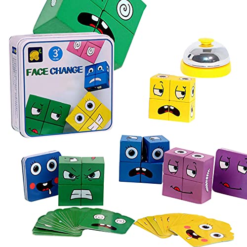 Joyivike Cubos Mágicos Wooden Magic Cube Building Blocks Face, Puzzle Iq Puzzler Building Cubes Em-oji, Juego De Interacción De Madera para Niños De Entrenamiento