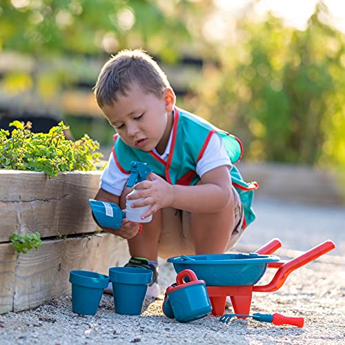 JoyKip Juego de jardinería para niños con carretilla pequeña, pala, regadera y otros accesorios de jardinería para niños y niñas, juguete de verano perfecto a partir de 4 años