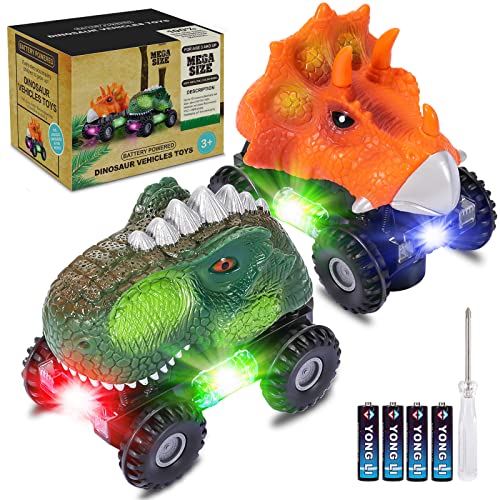 Joylink - Juego de 2 piezas de dinosaurio de coche para niños con efecto luminoso y sonora para niños de 3 a 8 años