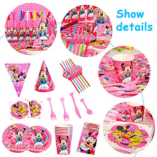 JPYH Set de Fiesta de cumpleaños de Mickey 60PCS Disney Mickey Mouse Party Decoration Set Platos Tazas Servilletas Pack de Fiesta reciclable Mickey Mantel Sirve para 6 Invitados