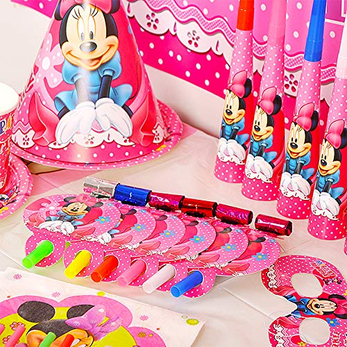 JPYH Set de Fiesta de cumpleaños de Mickey 60PCS Disney Mickey Mouse Party Decoration Set Platos Tazas Servilletas Pack de Fiesta reciclable Mickey Mantel Sirve para 6 Invitados