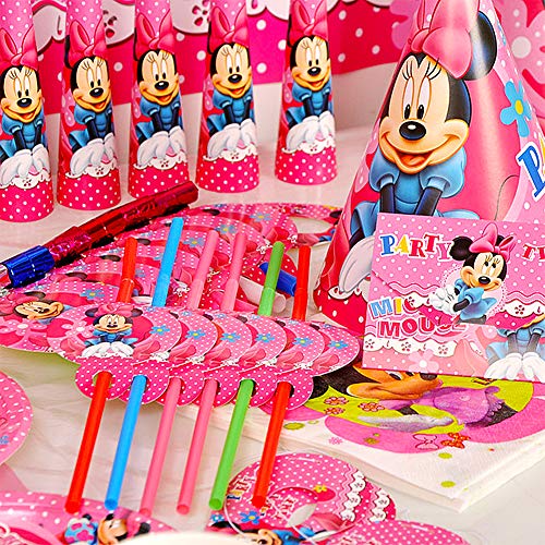 JPYH Set de Fiesta de cumpleaños de Mickey 60PCS Disney Mickey Mouse Party Decoration Set Platos Tazas Servilletas Pack de Fiesta reciclable Mickey Mantel Sirve para 6 Invitados