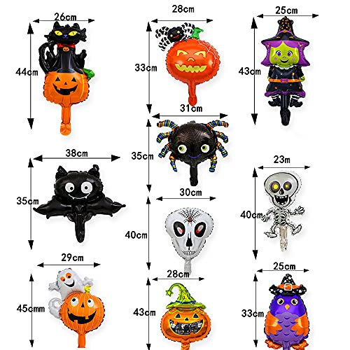 Juego de 10 globos de Halloween,para fiestas de Halloween,cabeza de monstruo,murciélago,búho,esqueleto,araña,bruja,calabaza fantasma,gato negro de calabaza,araña de calabaza,con bomba de mano