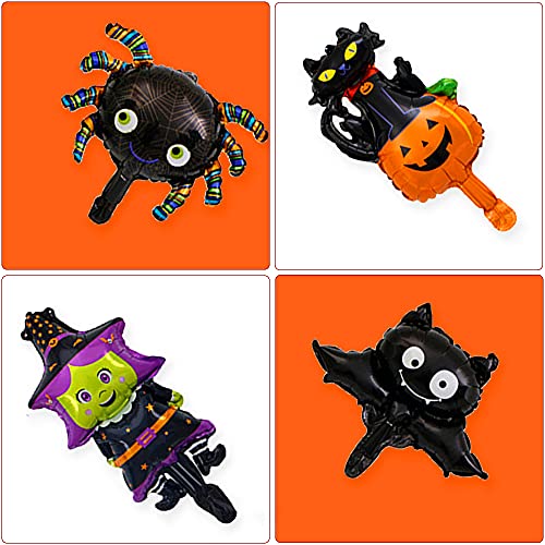 Juego de 10 globos de Halloween,para fiestas de Halloween,cabeza de monstruo,murciélago,búho,esqueleto,araña,bruja,calabaza fantasma,gato negro de calabaza,araña de calabaza,con bomba de mano