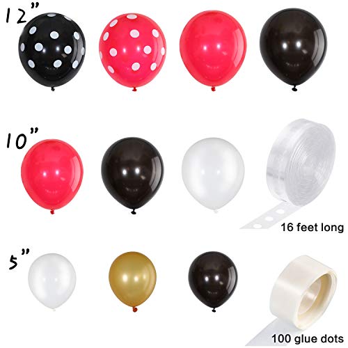 Juego de 117 Arco de Guirnalda de Globos de Ratón Arco de Guirnalda de Globos de Rosa Roja/Oro Blanco Rojo Negro y Tira de Globo para Decoración Fiesta de Tema Ratón (Color Negro Rojo del Ratón)