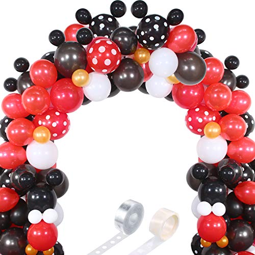 Juego de 117 Arco de Guirnalda de Globos de Ratón Arco de Guirnalda de Globos de Rosa Roja/Oro Blanco Rojo Negro y Tira de Globo para Decoración Fiesta de Tema Ratón (Color Negro Rojo del Ratón)