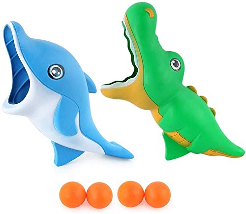 Juego de 2 bolas de plástico para niños, diseño de delfín, dinosaurio, juguete interactivo para padres, niños, juguete para deportes al aire libre, regalo de juego, azul y verde