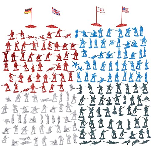 Juego de 200 piezas de Figuras Militares - Soldados del ejército de juguete en 4 colores, Juego de la II Guerra Mundial con 4 banderas