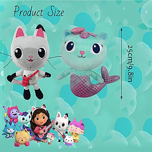 Juego de 2/4 Piezas Gabby's Dollhouse Plushes, 25cm / 9.8in Pandy & Mercat & Cakey & Baby Box Cute Plushes, Peluches de Animales de Peluche para fanáticos de Dibujos Animados (4Pcs Set)