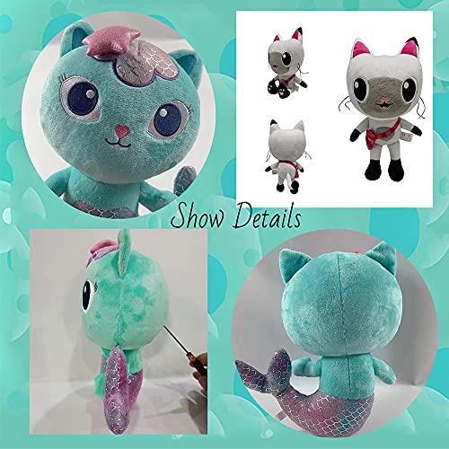 Juego de 2/4 Piezas Gabby's Dollhouse Plushes, 25cm / 9.8in Pandy & Mercat & Cakey & Baby Box Cute Plushes, Peluches de Animales de Peluche para fanáticos de Dibujos Animados (4Pcs Set)