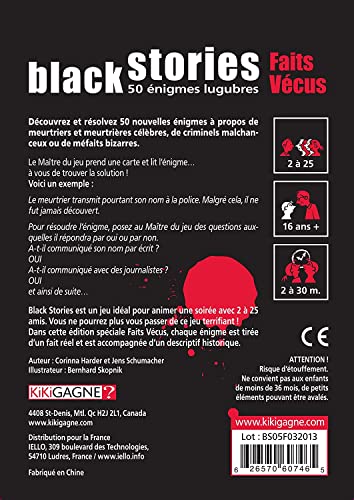 Juego de 3 juegos negros Stories de KIKIGAGNE: Black Stories 1 + Black Stories Faits Vécus + Black Stories alrededor del mundo + 1 Yoyo Blumie.