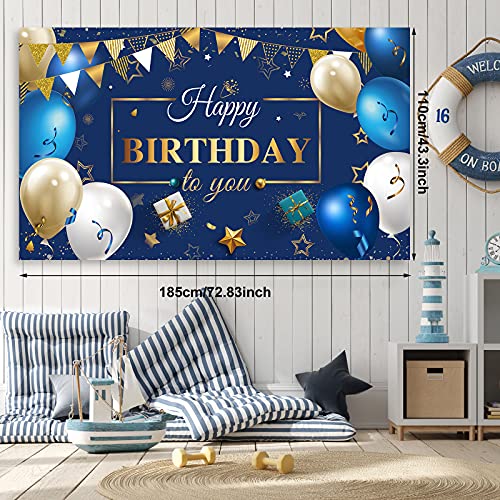 Juego de 50 Globos de Confeti de Cumpleaños de Azul Marino y Dorado y Banner de Fondo de Fotografía de Cumpleaños de Azul y Dorado para Niños Adultos Decoración de Fiesta de Cumpleaños