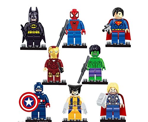 Juego de 8 Superhéroes compatibles Marvels Avengers Batman Superman Wolverine Spiderman Hulk Iron Man Thor Capitán América Mini Figuras Bloques Juguetes