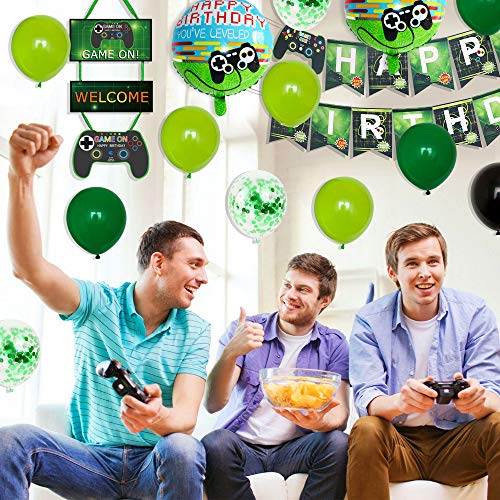 Juego de accesorios para fiesta de cumpleaños con temática de Miner Gamer, decoración para fiestas de cumpleaños, globos con inserciones de pixeles para decoración de cumpleaños o gaming