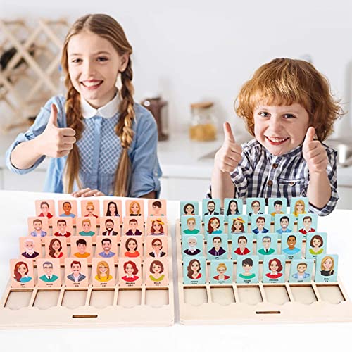 Juego de adivinanzas Quién es？ Juego de Mesa de Madera Juegos Adivina quién Soy 2 Jugadores Divertido Juego de adivinanzas para niños Tiempo en Familia