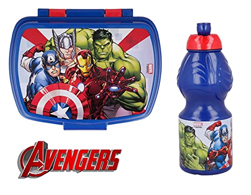 Juego de almuerzo escolar de 2 piezas, fiambrera y botella de plástico para niños, niños, merienda Launch Box – BPA Free Avengers Superhéroes