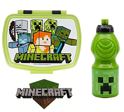 Juego de almuerzo escolar de 2 piezas, fiambrera y botella de plástico para niños, para la merienda Launch Box – BPA Free MINECRAFT