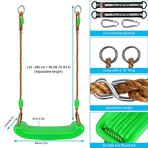 Juego de Columpio para niños Luckits Columpios de plástico con Cuerda Ajustable Juego de Columpio Duradero para Juegos fácil de Instalar Asiento de Columpio Resistente para niños, niñas (Green)