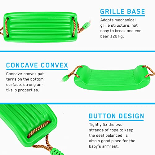 Juego de Columpio para niños Luckits Columpios de plástico con Cuerda Ajustable Juego de Columpio Duradero para Juegos fácil de Instalar Asiento de Columpio Resistente para niños, niñas (Green)