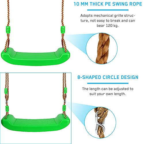 Juego de Columpio para niños Luckits Columpios de plástico con Cuerda Ajustable Juego de Columpio Duradero para Juegos fácil de Instalar Asiento de Columpio Resistente para niños, niñas (Green)