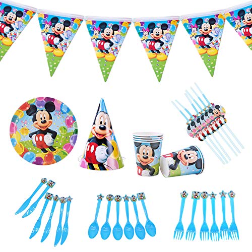 Juego de cubiertos de Mickey Mouse Mickey juego de fiesta servilleta para vasos de papel vajilla para regalo de cumpleaños para niños que incluye servilleta para vasos de papel