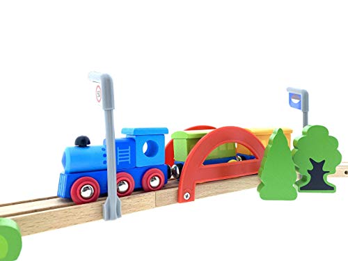 Juego de ferrocarril de madera para niños / tren con rieles de madera 90 piezas / policía / combinable / ferrocarril de madera para niños