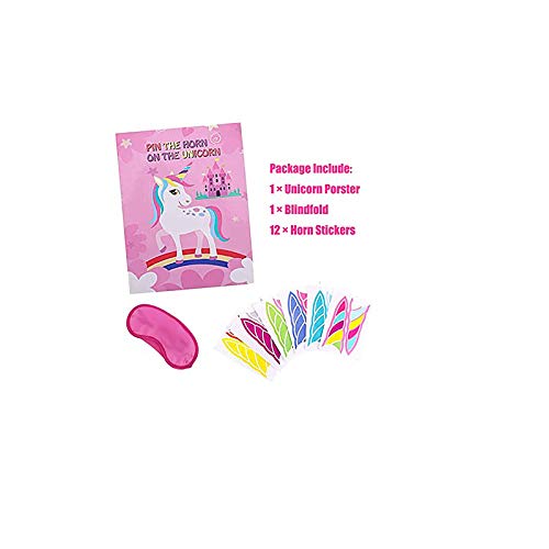 Juego de Fiesta de Unicornio, Suministros de Fiesta de Unicornio Suministros de Juegos, Suministros para Juegos de Pin de Fiesta, Pin Cuerno Unicornio, Cuerno de Fiesta de Cumpleaños en el Unicornio