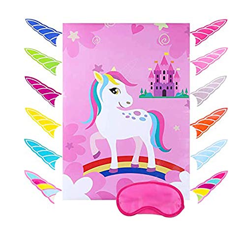 Juego de Fiesta de Unicornio, Suministros de Fiesta de Unicornio Suministros de Juegos, Suministros para Juegos de Pin de Fiesta, Pin Cuerno Unicornio, Cuerno de Fiesta de Cumpleaños en el Unicornio