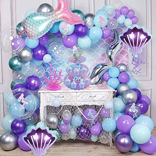 Juego de globos de sirena grande de 12 años para niñas, globo de sirena colorido, número XXL, número 12, globos de aluminio, concha de globo, 12 ° cumpleaños para niños, niña, globo de látex, decoraci